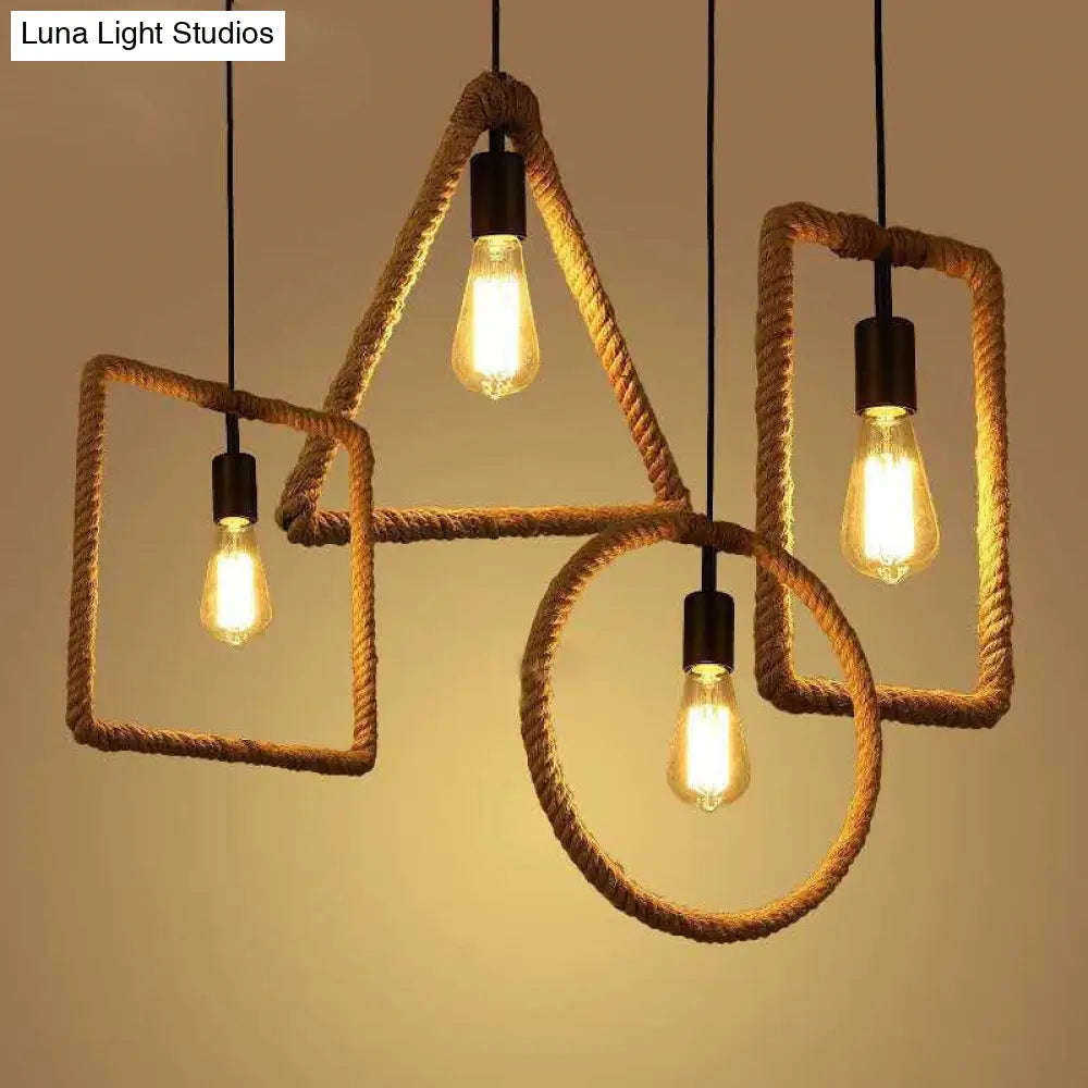 Rustic 1-Light Pendant Lamp with Brown Rope Frame for Living Rooms