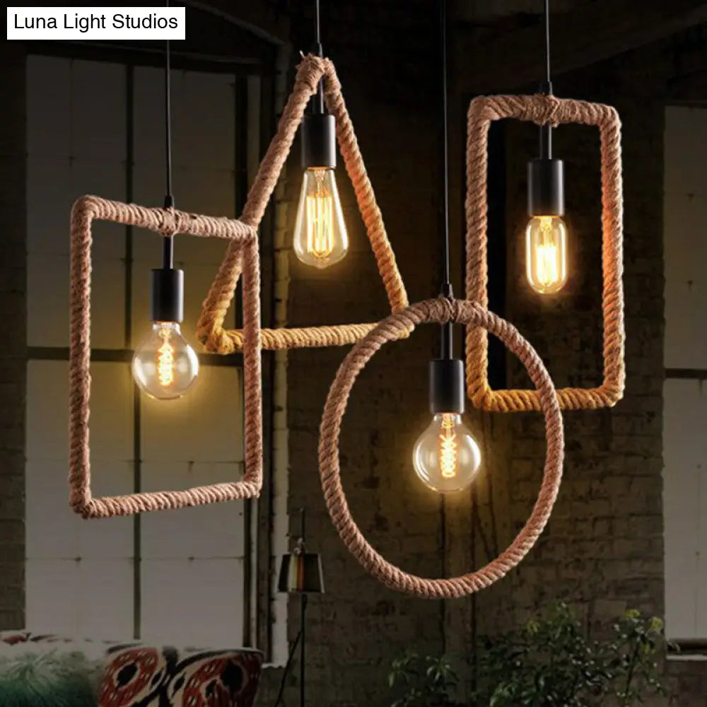 Rustic 1-Light Pendant Lamp with Brown Rope Frame for Living Rooms