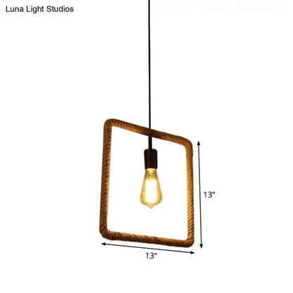 Rustic 1-Light Pendant Lamp with Brown Rope Frame for Living Rooms