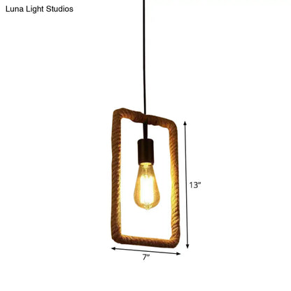 Rustic 1-Light Pendant Lamp with Brown Rope Frame for Living Rooms