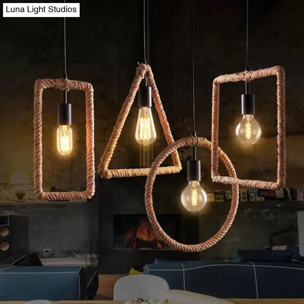 Rustic 1-Light Pendant Lamp with Brown Rope Frame for Living Rooms