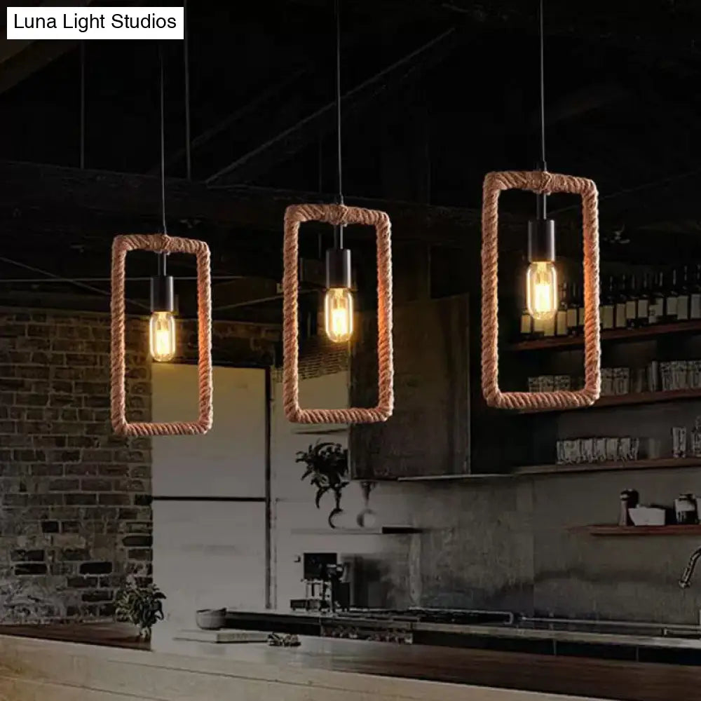 Rustic 1-Light Pendant Lamp with Brown Rope Frame for Living Rooms