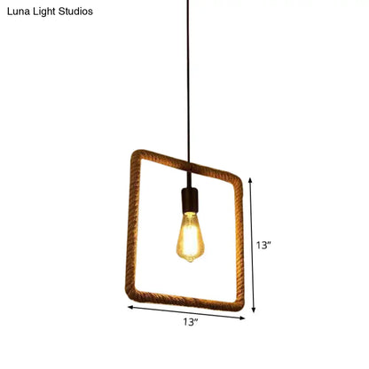 Rustic 1-Light Pendant Lamp with Brown Rope Frame for Living Rooms