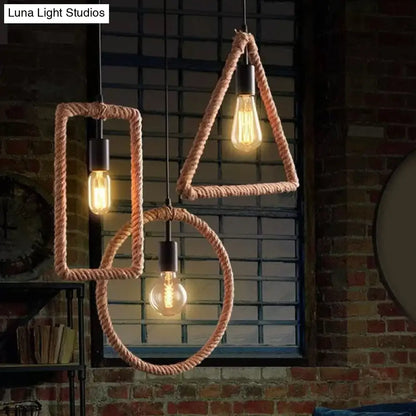 Rustic 1-Light Pendant Lamp with Brown Rope Frame for Living Rooms