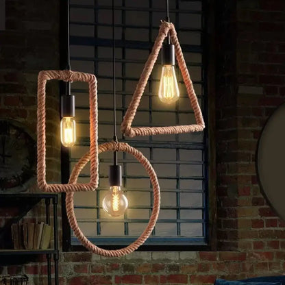 Rustic 1-Light Pendant Lamp with Brown Rope Frame for Living Rooms