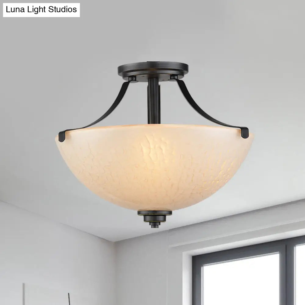 DecorBites™ DecorBites™ Rustic 2-Head Frosted Glass Ceiling Light for Kitchen - Rural Dome Semi-Flush Mount in Black