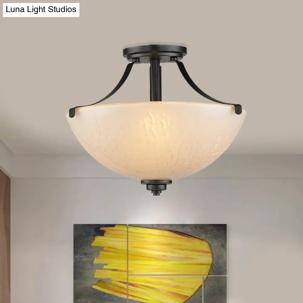 DecorBites™ DecorBites™ Rustic 2-Head Frosted Glass Ceiling Light for Kitchen - Rural Dome Semi-Flush Mount in Black