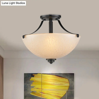 DecorBites™ DecorBites™ Rustic 2-Head Frosted Glass Ceiling Light for Kitchen - Rural Dome Semi-Flush Mount in Black