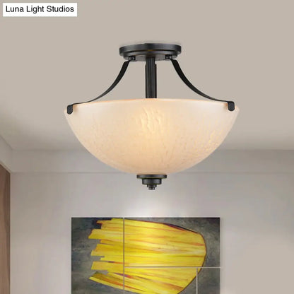 DecorBites™ DecorBites™ Rustic 2-Head Frosted Glass Ceiling Light for Kitchen - Rural Dome Semi-Flush Mount in Black