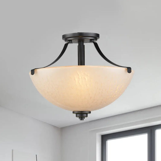 DecorBites™ DecorBites™ Rustic 2-Head Frosted Glass Ceiling Light for Kitchen - Rural Dome Semi-Flush Mount in Black