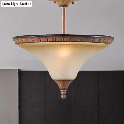 DecorBites™ DecorBites™ Rustic 2-Head Semi Flush Wood Ceiling Lamp with Tan Glass - Farmhouse Cone Lighting Fixture