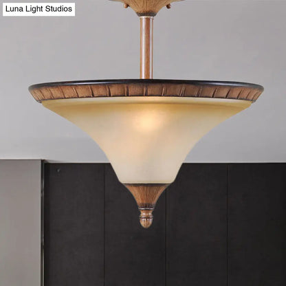 DecorBites™ DecorBites™ Rustic 2-Head Semi Flush Wood Ceiling Lamp with Tan Glass - Farmhouse Cone Lighting Fixture