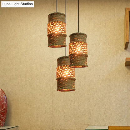 Rustic 3-Head Pendant Ceiling Light with Beige Rope Shades - Farmhouse Restaurant Cluster Lamp