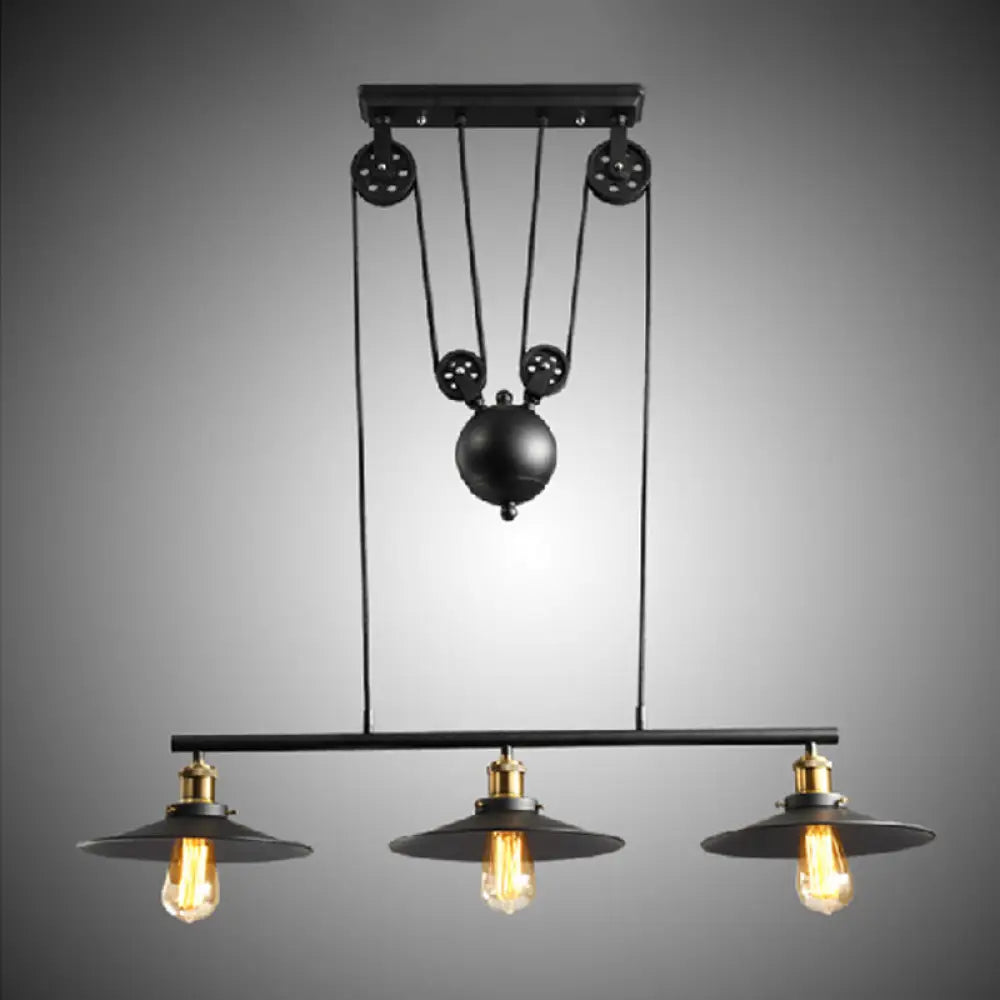 مصباح معلق ريفي ثلاثي الرؤوس من DecorBites™ مع غطاء أسود متوهج وبكرة ولمسة نهائية معدنية - مثالي لجزيرة غرفة الطعام الخاصة بك!
