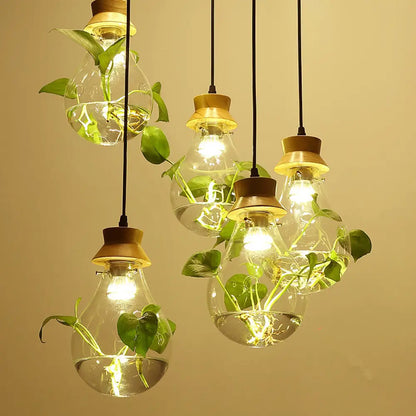 Rustic 3-Light Bulb-Shaped Glass Pendant for Restaurants and Planters