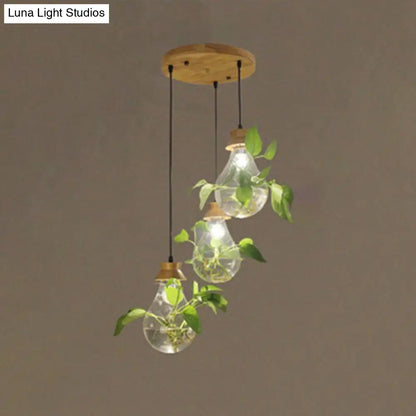 Rustic 3-Light Bulb-Shaped Glass Pendant for Restaurants and Planters