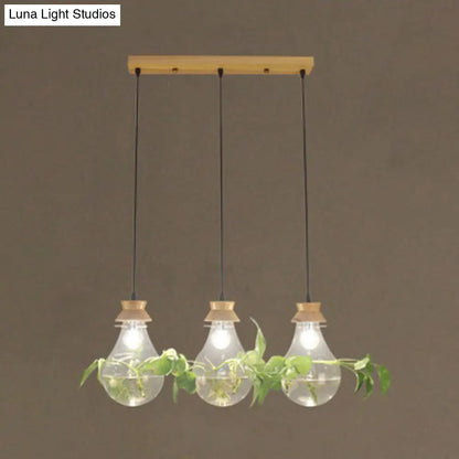 Rustic 3-Light Bulb-Shaped Glass Pendant for Restaurants and Planters