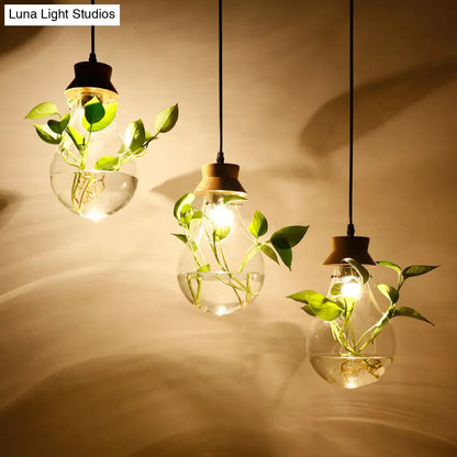 Rustic 3-Light Bulb-Shaped Glass Pendant for Restaurants and Planters