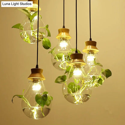 Rustic 3-Light Bulb-Shaped Glass Pendant for Restaurants and Planters