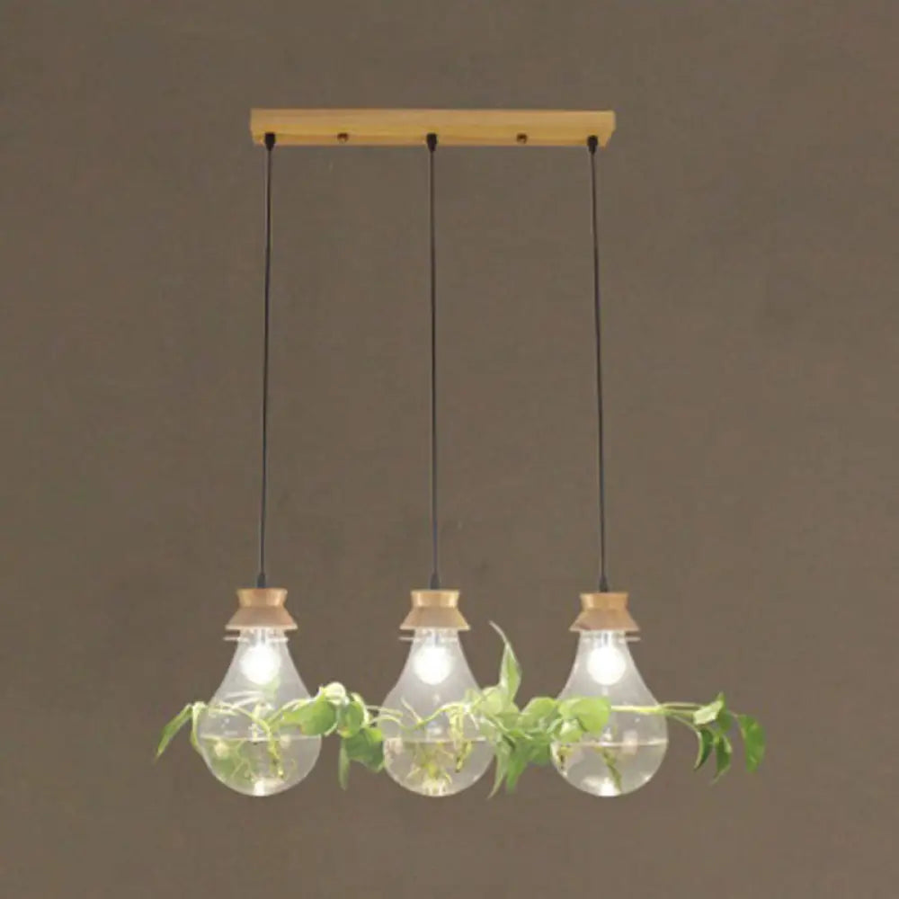 Rustic 3-Light Bulb-Shaped Glass Pendant for Restaurants and Planters