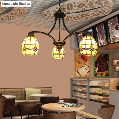 Rustic 3-Light Magnolia Chandelier with Oval Beige Glass Shade