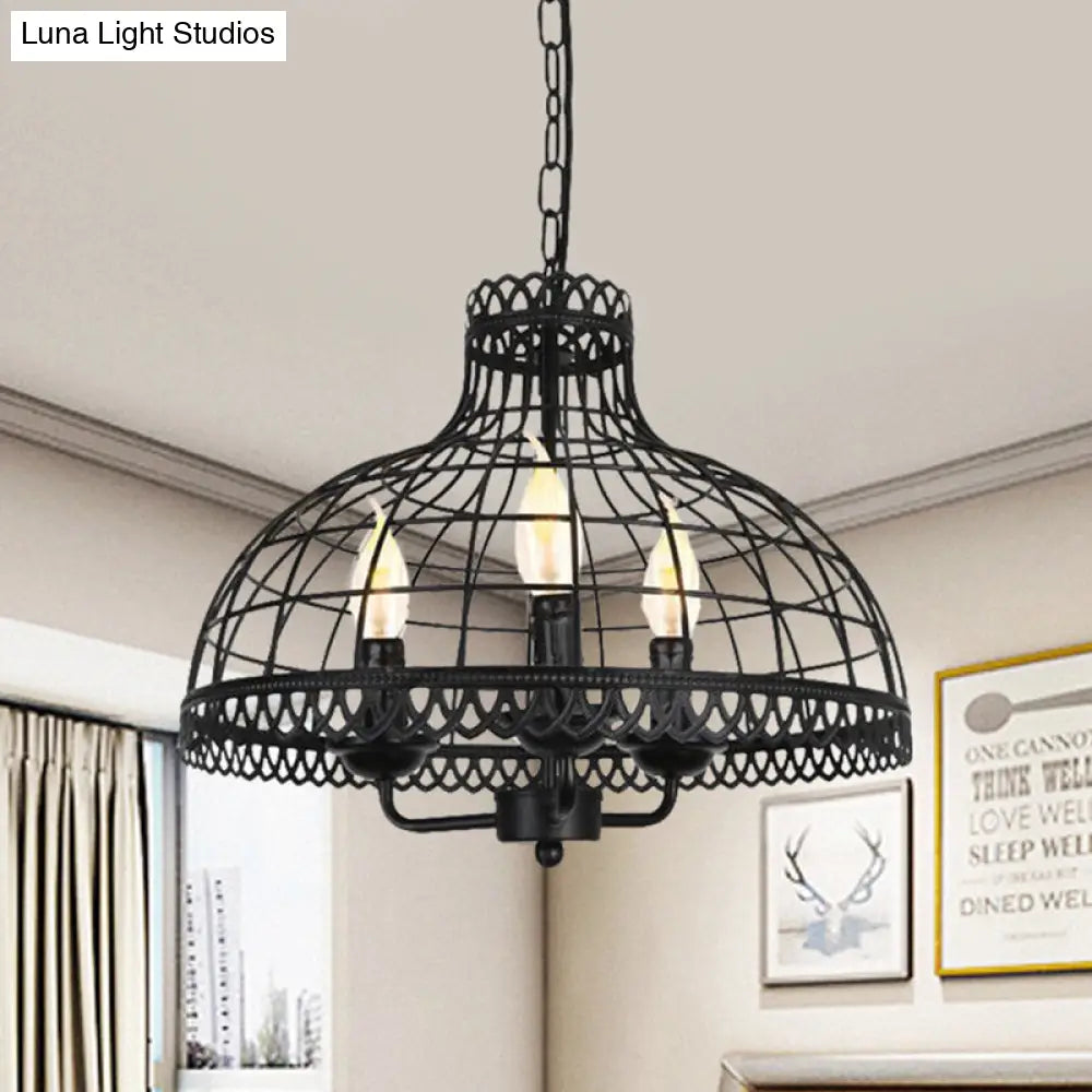 Rustic 3-Light Metal Dome Ceiling Lamp with Farmhouse Charm - Black Finish