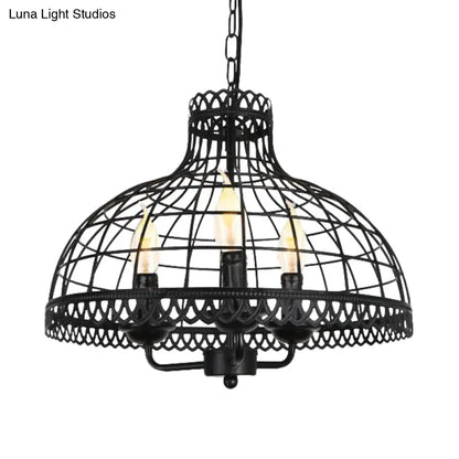 Rustic 3-Light Metal Dome Ceiling Lamp with Farmhouse Charm - Black Finish