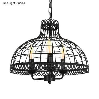 Rustic 3-Light Metal Dome Ceiling Lamp with Farmhouse Charm - Black Finish