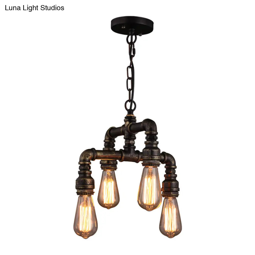 Rustic 4-Bulb Iron Pipe Chandelier Pendant for Industrial Plumbing Decor