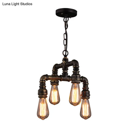 Rustic 4-Bulb Iron Pipe Chandelier Pendant for Industrial Plumbing Decor