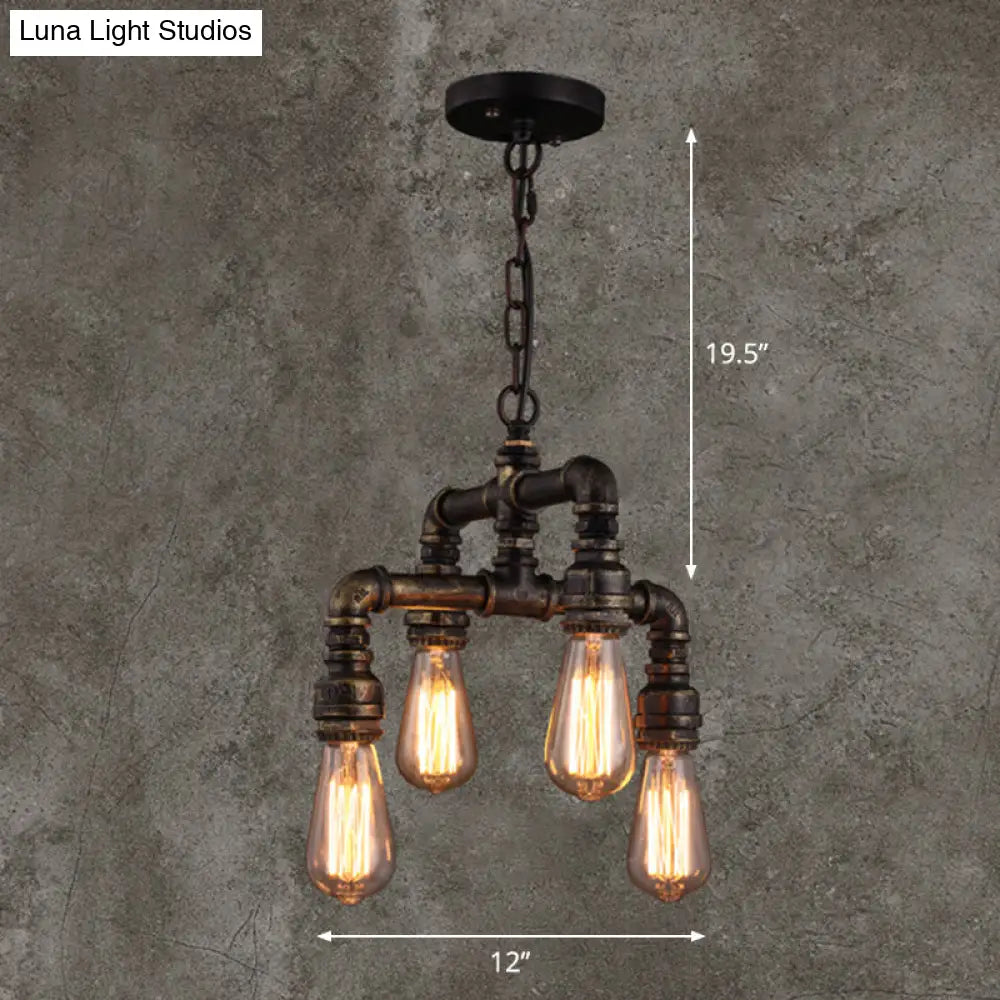 Rustic 4-Bulb Iron Pipe Chandelier Pendant for Industrial Plumbing Decor