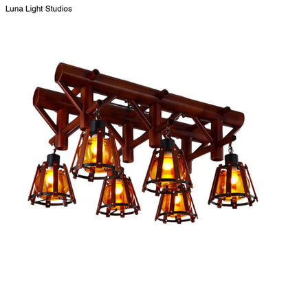 DecorBites™ DecorBites™ Rustic 6-Light Semi Flush Ceiling Lighting with Bamboo Shade - Perfect for Dining Room, Brown