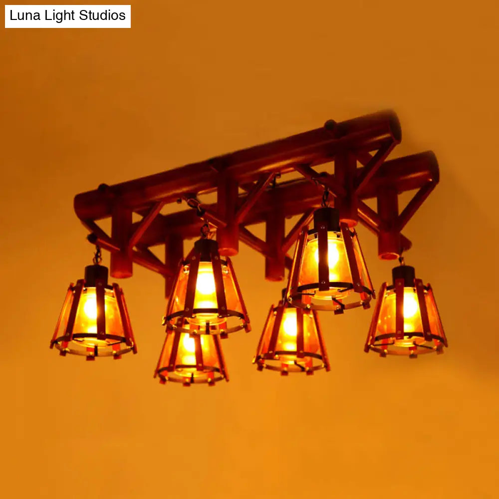 DecorBites™ DecorBites™ Rustic 6-Light Semi Flush Ceiling Lighting with Bamboo Shade - Perfect for Dining Room, Brown