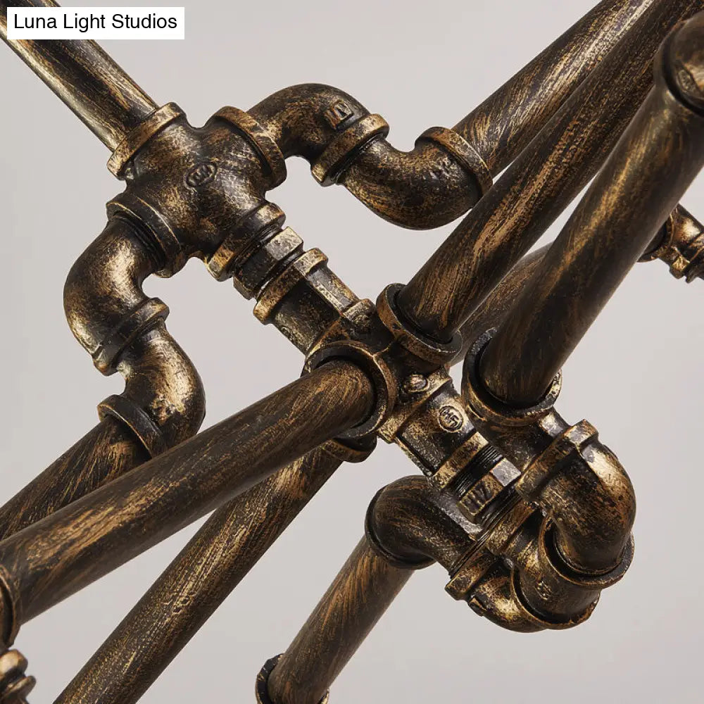 Rustic Aged Silver/Bronze Pipe Chandelier Lamp with Exposed Bulb - 6/8 Heads Indoor Hanging Light