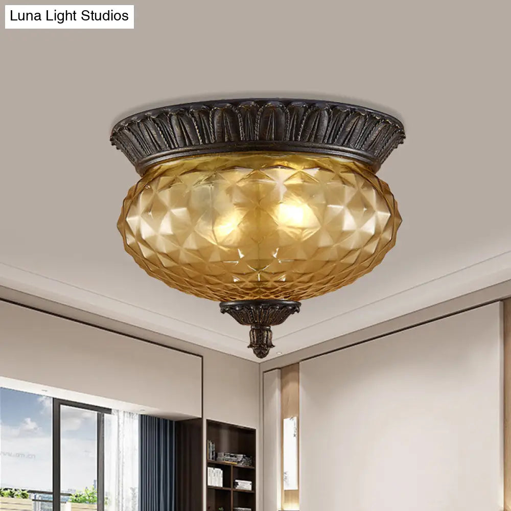 DecorBites™ DecorBites™ Rustic Amber Beveled Glass Oval Kitchen Flush Mount Lamp - 2-Bulb Black Ceiling Lighting Fixture