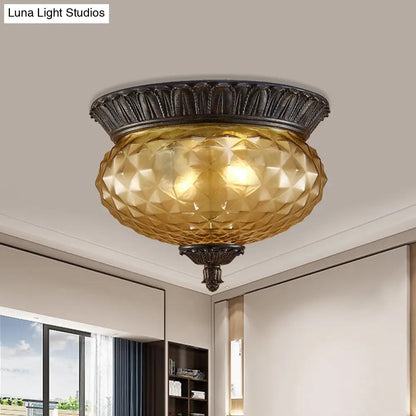 DecorBites™ DecorBites™ Rustic Amber Beveled Glass Oval Kitchen Flush Mount Lamp - 2-Bulb Black Ceiling Lighting Fixture