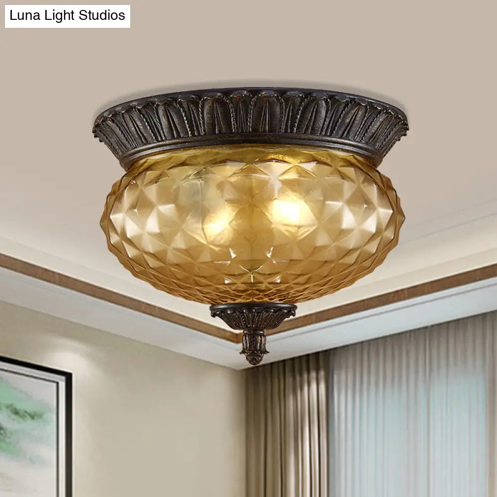DecorBites™ DecorBites™ Rustic Amber Beveled Glass Oval Kitchen Flush Mount Lamp - 2-Bulb Black Ceiling Lighting Fixture