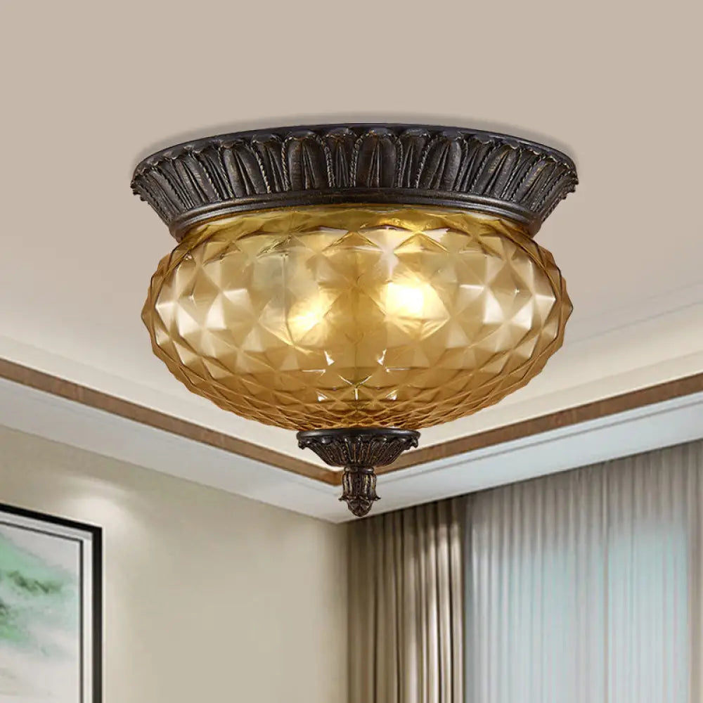 DecorBites™ DecorBites™ Rustic Amber Beveled Glass Oval Kitchen Flush Mount Lamp - 2-Bulb Black Ceiling Lighting Fixture