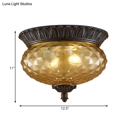 DecorBites™ DecorBites™ Rustic Amber Beveled Glass Oval Kitchen Flush Mount Lamp - 2-Bulb Black Ceiling Lighting Fixture