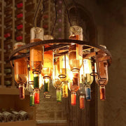 Rustic amber wine bottle chandelier kitchen led pendant light with dark metal frame in warm amber light 220v-240v 110v-120v
