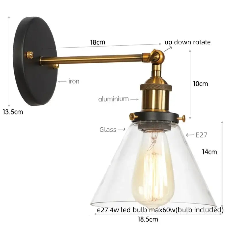 Rustic antique copper wall sconce with clear glass shade, black iron backplate, brass arm, and included e27 4w led bulb decorbites clear glass