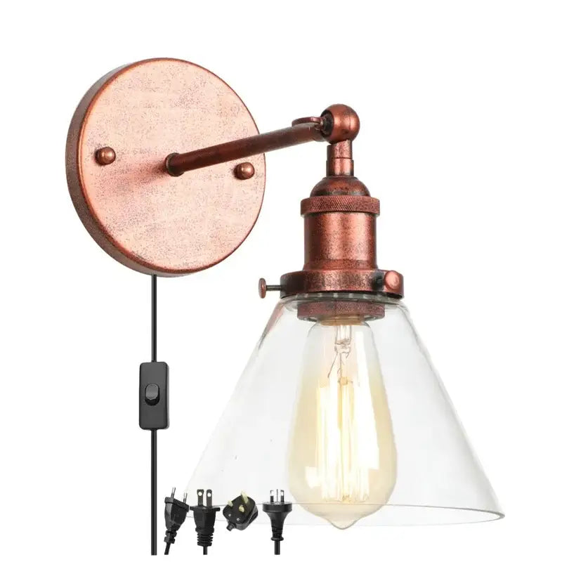 Rustic antique copper wall sconce with clear glass shade and exposed edison bulb for bedroom decorbites clear glass lighting