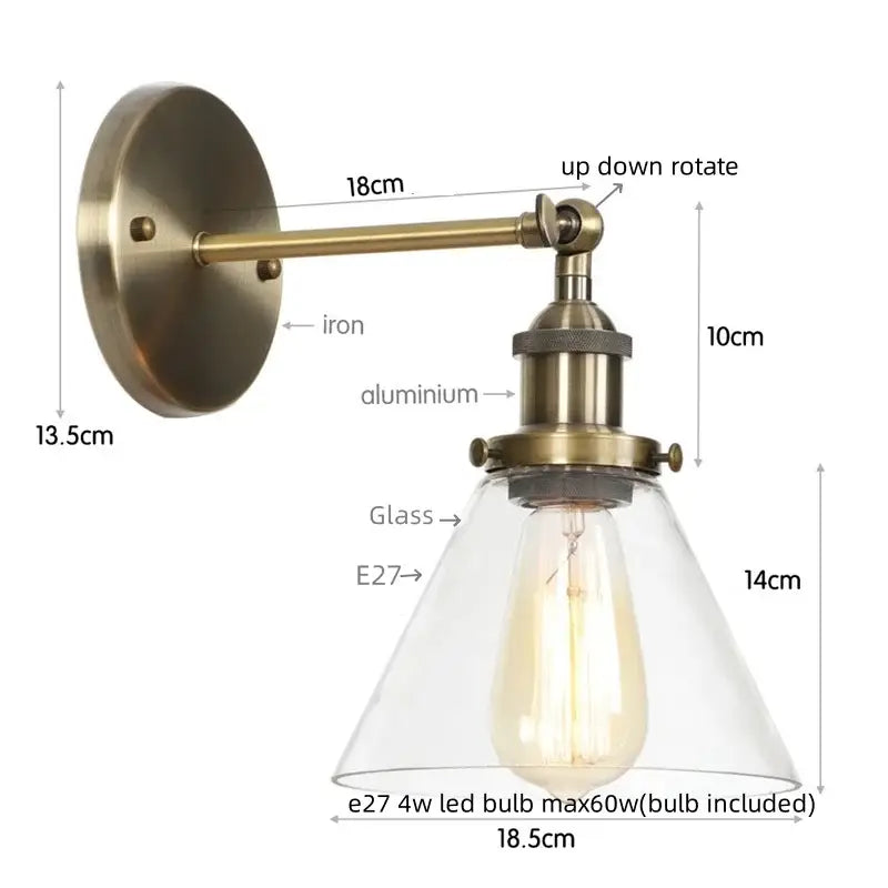 Rustic antique copper wall sconce with adjustable brass finish clear glass shade and e27 led bulb by decorbites clear glass