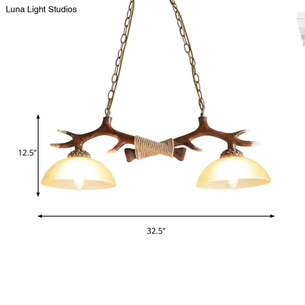 Decorbites rustic glass hanging lamp with antler pendant, warm amber glass, bronze metal, 110v-120v 220v-240v compatible