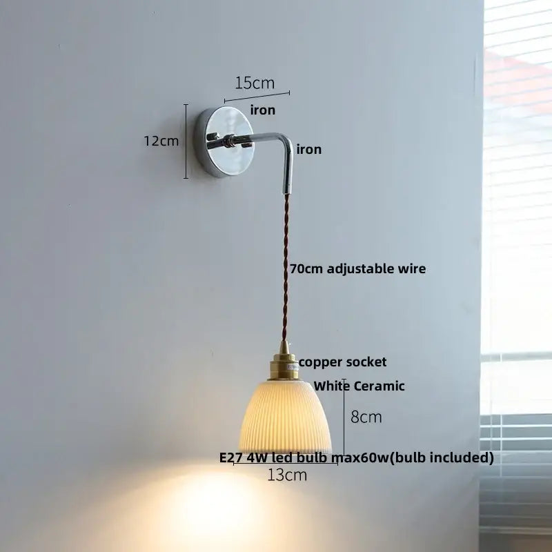 A sleek rustic ash wood led wall light with polished iron bracket and adjustable copper socket for bedroom use