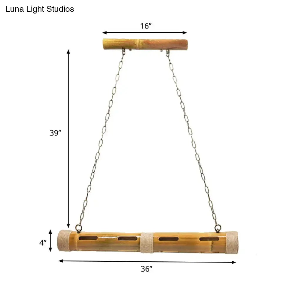 A 16-inch by 39-inch bamboo bird feeder with natural wood finish, metal chains, suitable for e26 e27 bulb included lighting