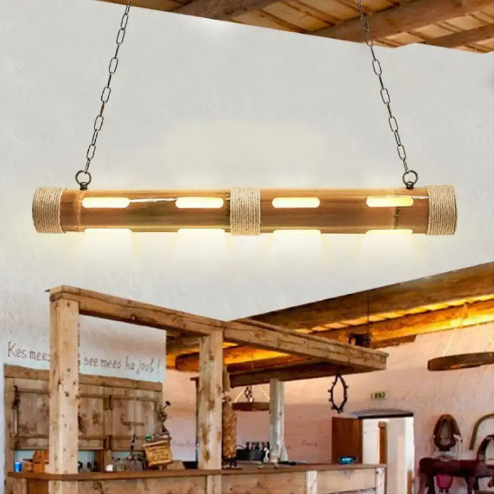 Decorbites iron vintage-style bistro island light with beige tube shades rustic bamboo pendant with e26 e27 bulb included