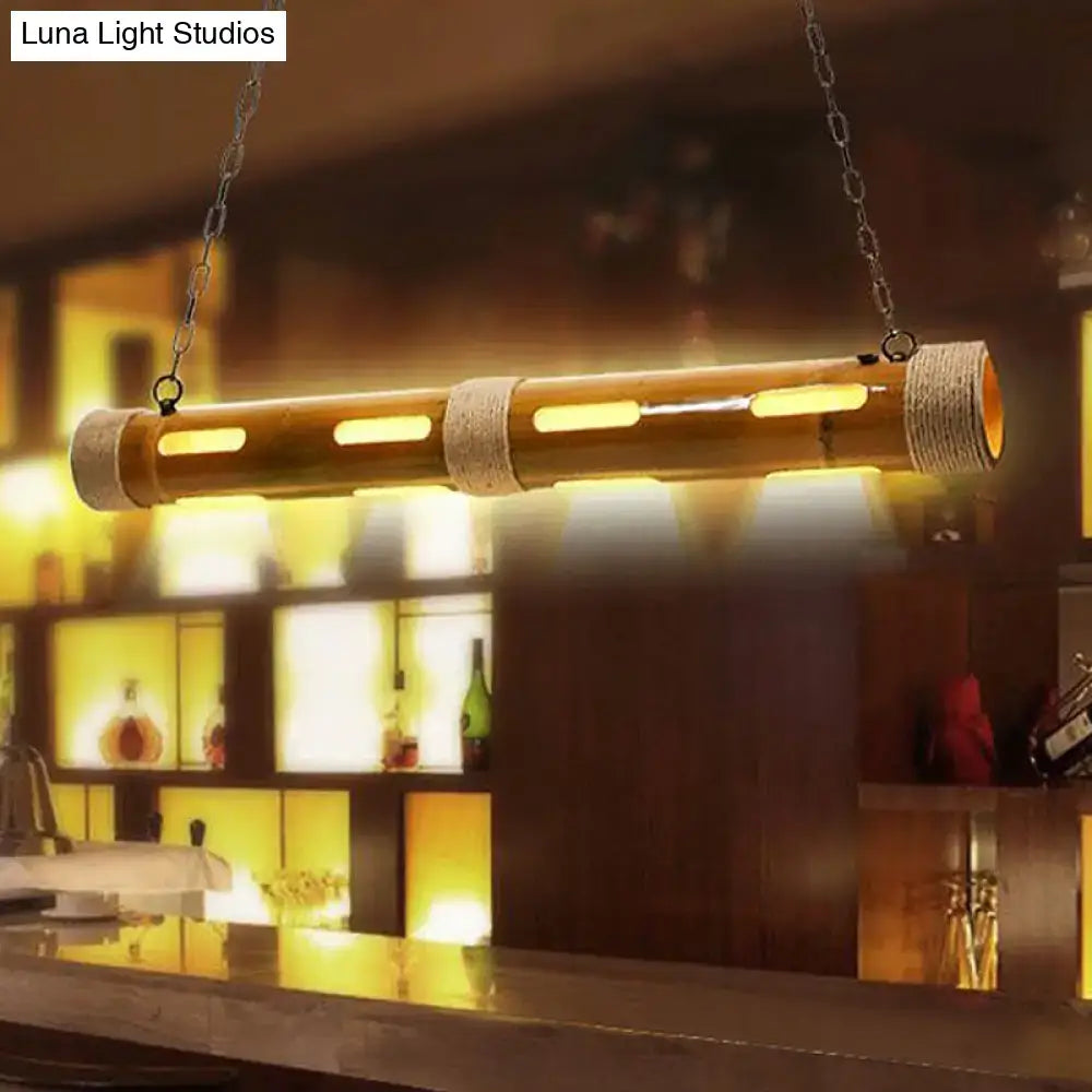 Decorbites iron vintage-style bistro island light with warm-toned bamboo pendant and integrated led strips e26 e27 bulb included