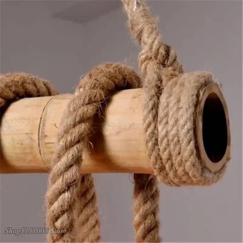 Rustic bamboo hemp rope pendant light with thick natural-colored rope knot detail for kitchen chandelier decorbites hemp rope