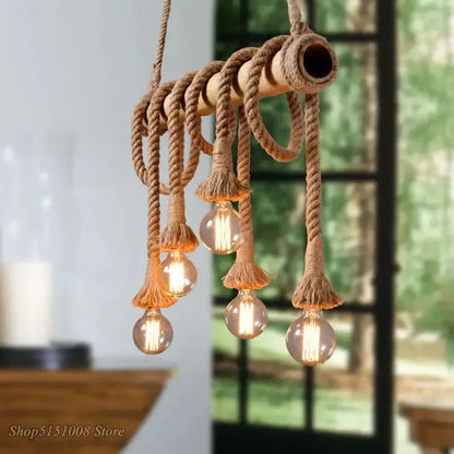 Rustic bamboo hemp rope pendant light with exposed filament bulbs ideal for kitchen chandelier decorbites hemp rope design